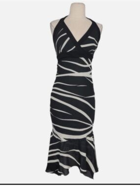 Y2k Charlotte Russe Black/White Chiffon Halter-Style Maxi Dress